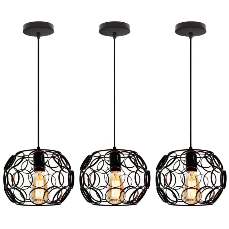 E27 Suspension Moderne Lustre Abat-Jour de Plafond en Métal pour Chambre Salon Café Noir Ø24CM - 3Pcs