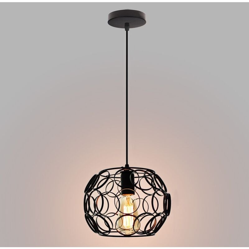 Wottes - E27 Suspension Moderne Lustre Abat-Jour de Plafond en Métal pour Chambre Salon Café Noir Ø24CM - 1Pcs