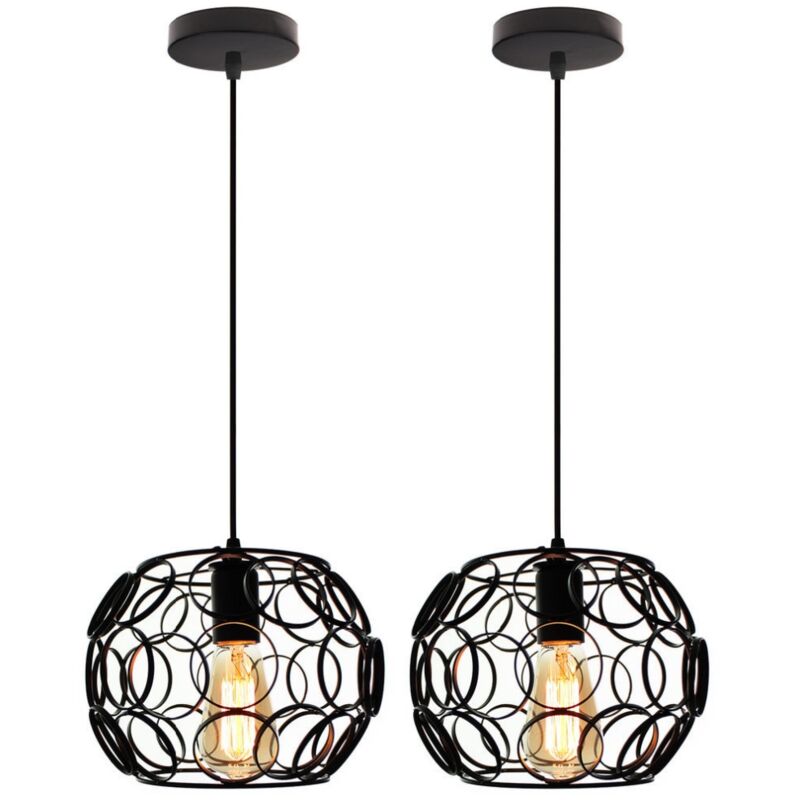 E27 Suspension Moderne Lustre Abat-Jour de Plafond en Métal pour Chambre Salon Café Noir Ø24CM - 2Pcs