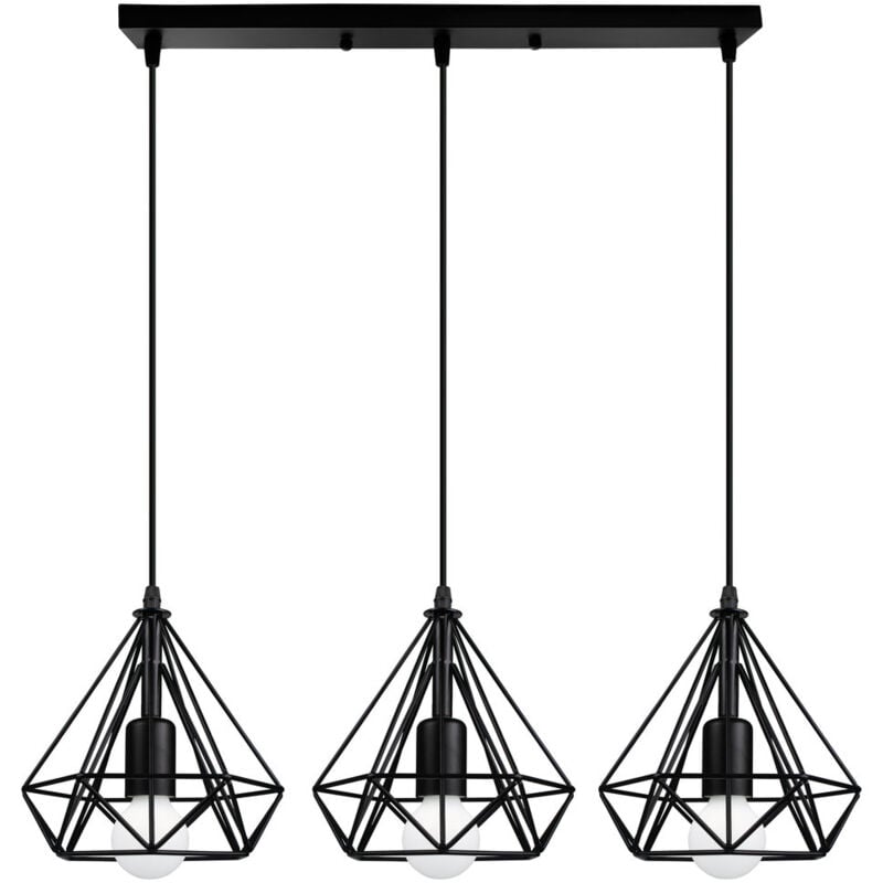 Suspension Luminaire Moderne 3 Lampes Lustre Abat-jour en Métal Plafonnier E27 pour Salon Cuisine Chambre - Noir