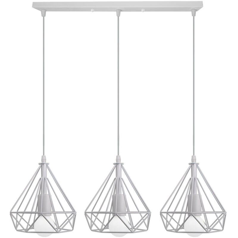 Suspension Luminaire Moderne 3 Lampes Lustre Abat-jour en Métal Plafonnier E27 pour Salon Cuisine Chambre Blanc