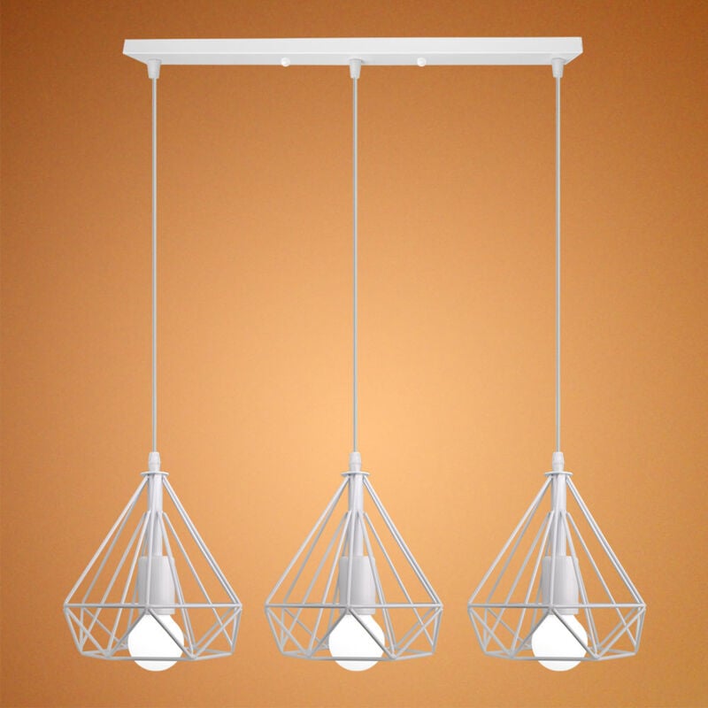 Suspension Luminaire Moderne 3 Lampes Lustre Abat-jour en Métal Plafonnier E27 pour Salon Cuisine Chambre - Blanc