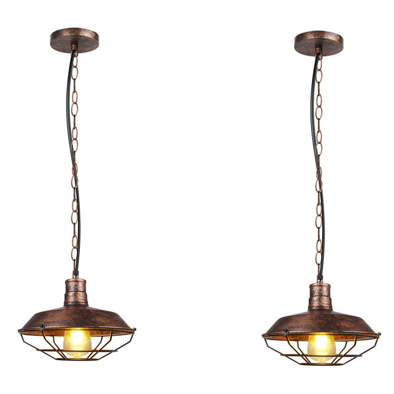 Lustre Suspension Industriel Vintage Luminaire Plafonnier Abat-jour Métal Lampe à Suspension Réglable E27 Rouille Ø36CM - 2Pcs