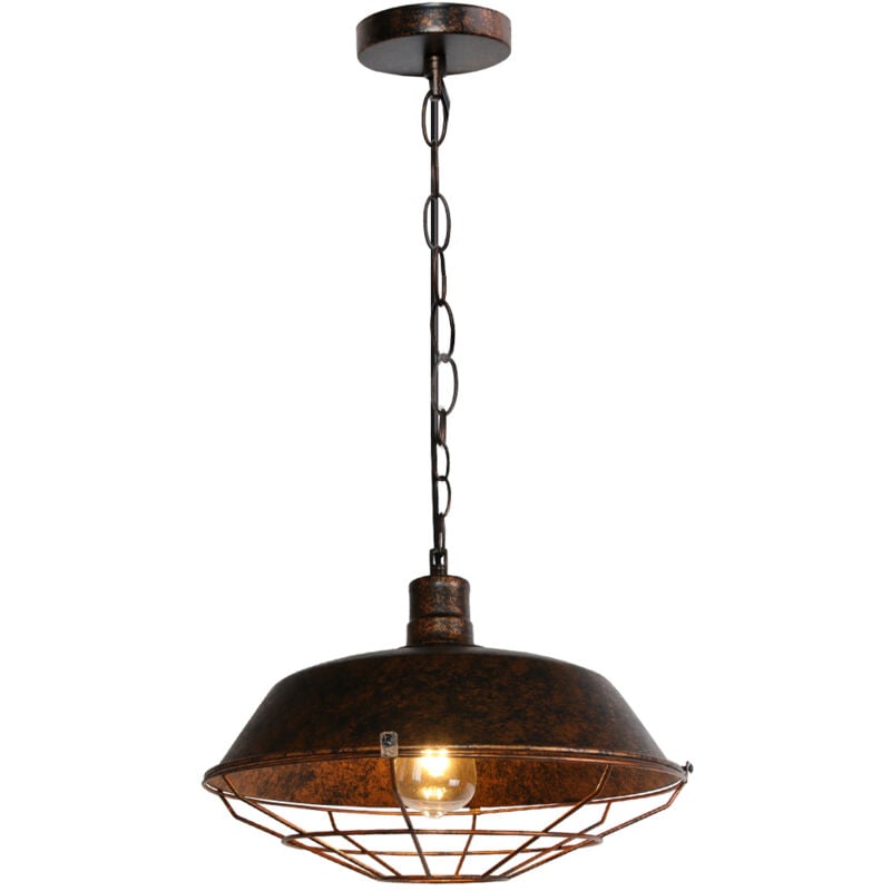 Wottes - Lustre Suspension Industriel Vintage Luminaire Plafonnier Abat-jour Métal Lampe à Suspension Réglable E27 Rouille Ø36CM - 1Pcs