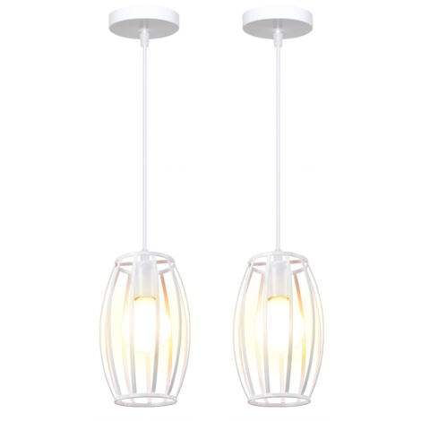 Lustre Suspension Industriel E27 Luminaire Plafonnier Cage Métal Blanc Lampe à Suspension Créatif Ø15CM - 2Pcs