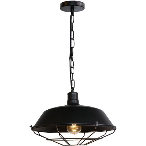Lustre Suspension Industriel Lampe Plafonnier Abat-jour Métal E27 pour Chambre Salon Bar Restaurant Noir 36cm - Noir