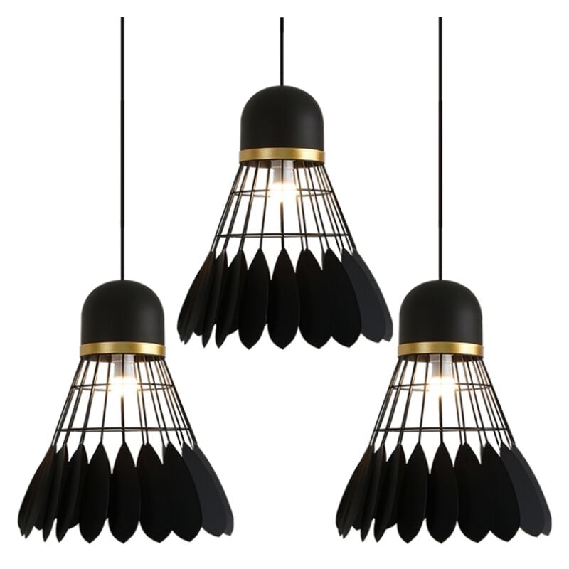 Wottes - Lustre Suspension Industriel Moderne Plafonnier en Forme Badminton E27 Noir Ø18CM pour Chambre Salon Bar Café - 3Pcs
