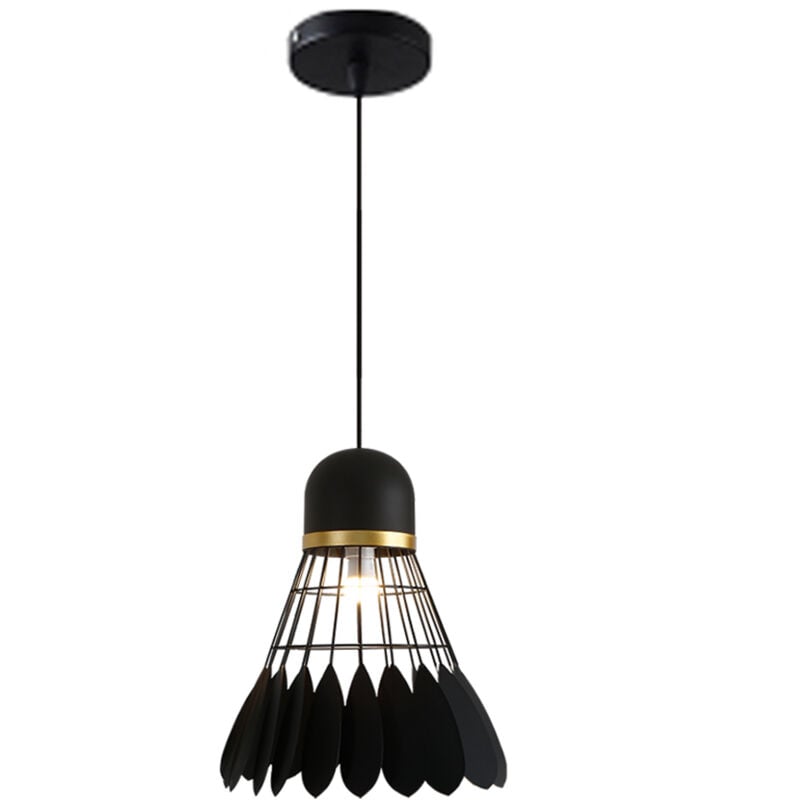 Wottes - Lustre Suspension Industriel Moderne Plafonnier en Forme Badminton E27 Noir Ø18CM pour Chambre Salon Bar Café - 1Pcs