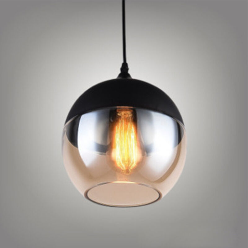Wottes - Suspension Luminaire Vintage Industriel Lustre Suspension Abat-jour en Verre Lustre Plafonnier Noir et Ambre E27 Ø20CM - 1Pcs