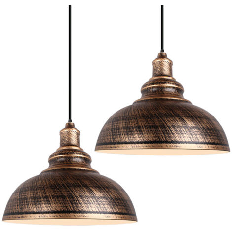 Lustre Suspension Industriel Rétro E27 Lampe Plafonnier Abat-jour Fer Suspension Luminaire Réglable Couleur Laiton Ø29CM - 2Pcs