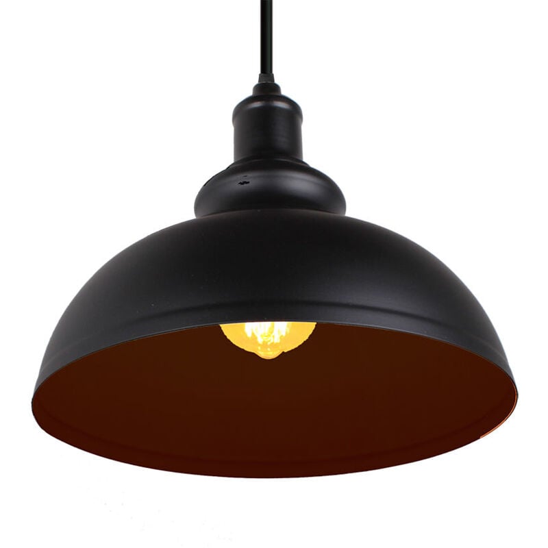 Wottes - Lustre Suspension Industriel Rétro E27 Lampe Plafonnier Abat-jour Fer Suspension Luminaire Réglable Noir Ø29CM - 1Pcs