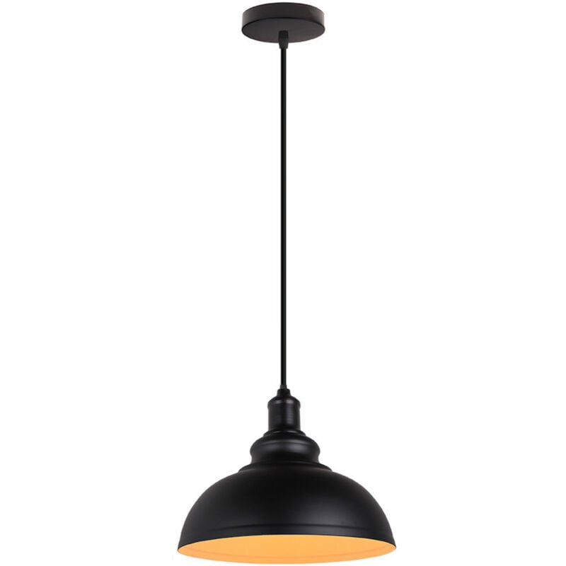 Wottes - Lustre Suspension Industriel Rétro E27 Lampe Plafonnier Abat-jour Fer Suspension Luminaire Réglable Noir + Blanc Ø29CM - 1Pcs