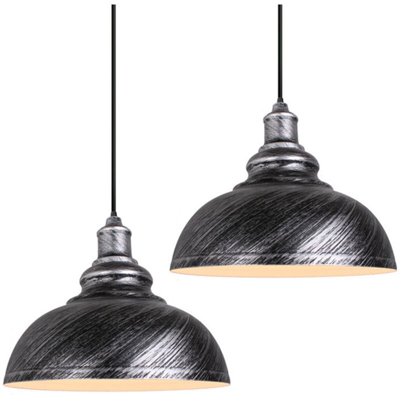 Wottes - Lustre Suspension Industriel Rétro E27 Lampe Plafonnier Abat-jour Fer Suspension Luminaire Réglable Argenté Ø29CM - 2Pcs