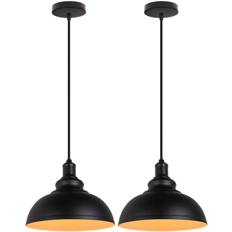 Wottes - Lustre Suspension Industriel Rétro E27 Lampe Plafonnier Abat-jour Fer Suspension Luminaire Réglable Noir + Blanc Ø29CM - 2Pcs