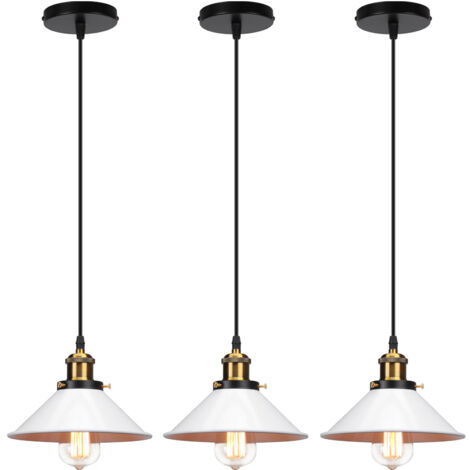 Lustre Suspension Industriel Vintage E27 Luminaire Plafonnier Métal Lampe à Suspension Réglable Ø22CM Blanc - 3Pcs