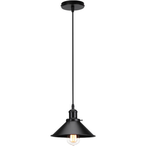 Lustre Suspension Industriel Vintage E27 Noir Luminaire Plafonnier Métal Lampe à Suspension Réglable Ø22CM - 1Pcs