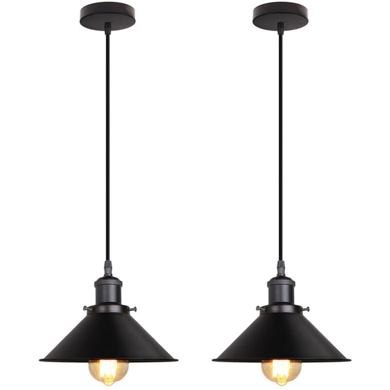Wottes - Lustre Suspension Industriel Vintage E27 Noir Luminaire Plafonnier Métal Lampe à Suspension Réglable Ø22CM - 2Pcs
