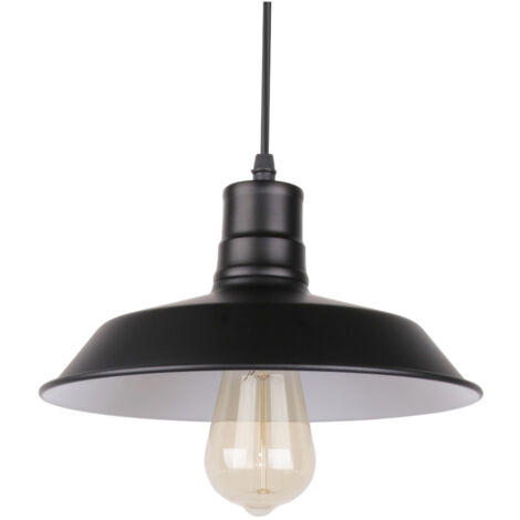 Lustre Suspension Industriel Vintage Luminaire Plafonnier Abat-jour en Métal Lampe à Suspension E27 Ø26CM Noir et Blanc - 1Pcs