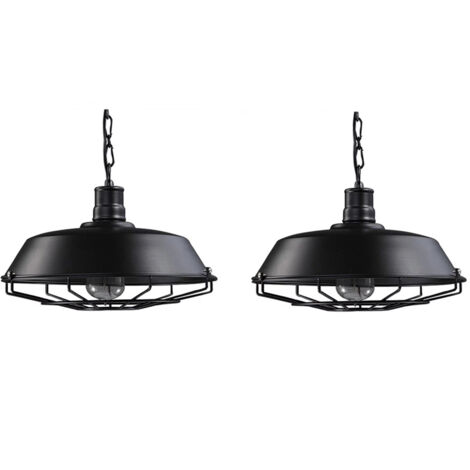 Lustre Suspension Industriel Vintage Luminaire Plafonnier Abat-jour Métal Lampe à Suspension Réglable E27 Noir Ø36CM - 2Pcs