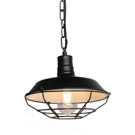 Lustre Suspension Industriel Vintage Luminaire Plafonnier Abat-jour Métal Lampe à Suspension Réglable E27 Noir + Blanc Ø36CM - 1Pcs