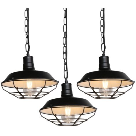 Lustre Suspension Industriel Vintage Luminaire Plafonnier Abat-jour Métal Lampe à Suspension Réglable E27 Noir + Blanc Ø36CM - 3Pcs