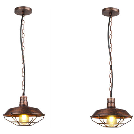 Lustre Suspension Industriel Vintage Luminaire Plafonnier Abat-jour Métal Lampe à Suspension Réglable E27 Rouille Ø36CM - 2Pcs