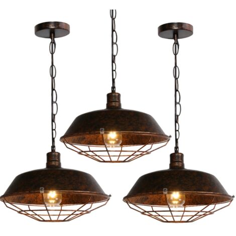 Lustre Suspension Industriel Vintage Luminaire Plafonnier Abat-jour Métal Lampe à Suspension Réglable E27 Rouille Ø36CM - 3Pcs