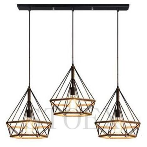 Lustre Suspension Industrielle Cage Corde de chanvre Abat-jour pour Cuisine Salle à Manger Bar