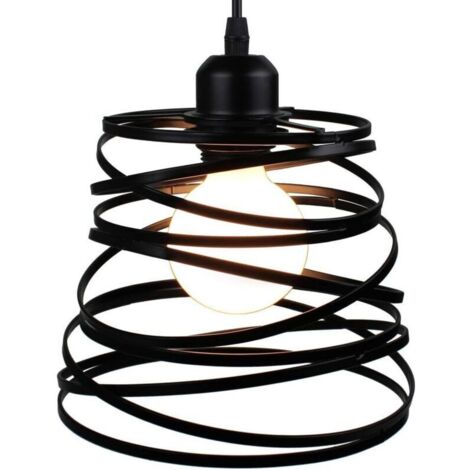 Lustre Suspension Industrielle Cage Fer forme Ressort Ø20cm Luminaire E27 pour Décor Restaurant Salle Chambre, Blanc