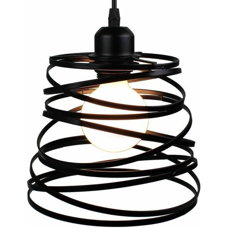 Lustre Suspension Industrielle Cage Fer forme Ressort Ø20cm Luminaire E27 pour Décor Restaurant Salle Chambre, Noir