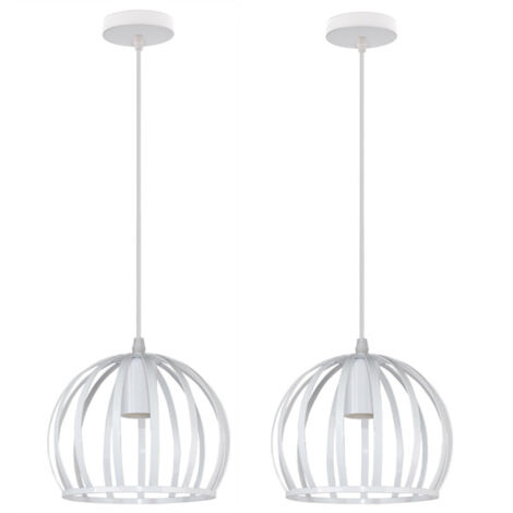 Lustre Suspension Industrielle Cage Métal Luminaire Plafonnier Créatif Ronde E27 pour Salon Chambre Bar Blanc - 2Pcs