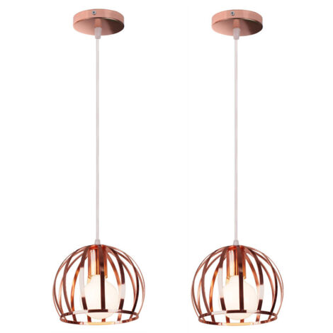 Lustre Suspension Industrielle Cage Métal Luminaire Plafonnier Créatif Ronde E27 pour Salon Chambre Bar Or Rose - 2Pcs