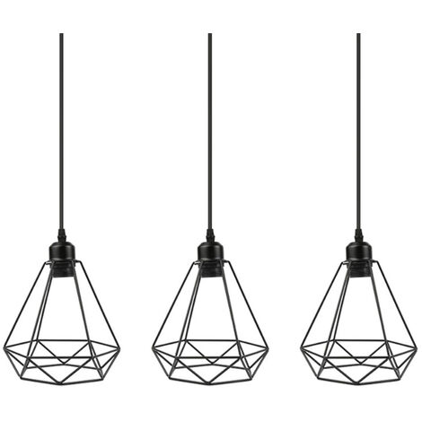 Lustre Suspension Industrielle de 3 Luminaire , E27 Lampe de Plafond Abat-Jour pour Restaurant Bar Café - Noir - Noir
