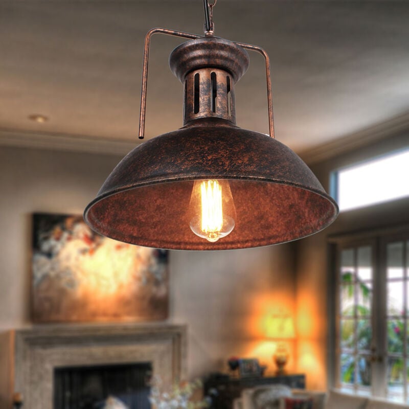 Lustre Suspension Industrielle E27 33cm Rouille Rétro Plafonnier Luminaire pour Café Restaurant Bar
