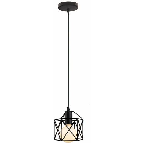 Lustre Suspension Industrielle Lampe de Plafond Abat-Jour Corde Ajustable E27 Luminaire Noir
