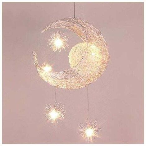 STOEX Lustre Suspension Industrielle Lune étoiles LED Plafonnier Luminaire Aluminium avec 5 Ampoules pour Enfants Chambre (Lumière blanche chaude)