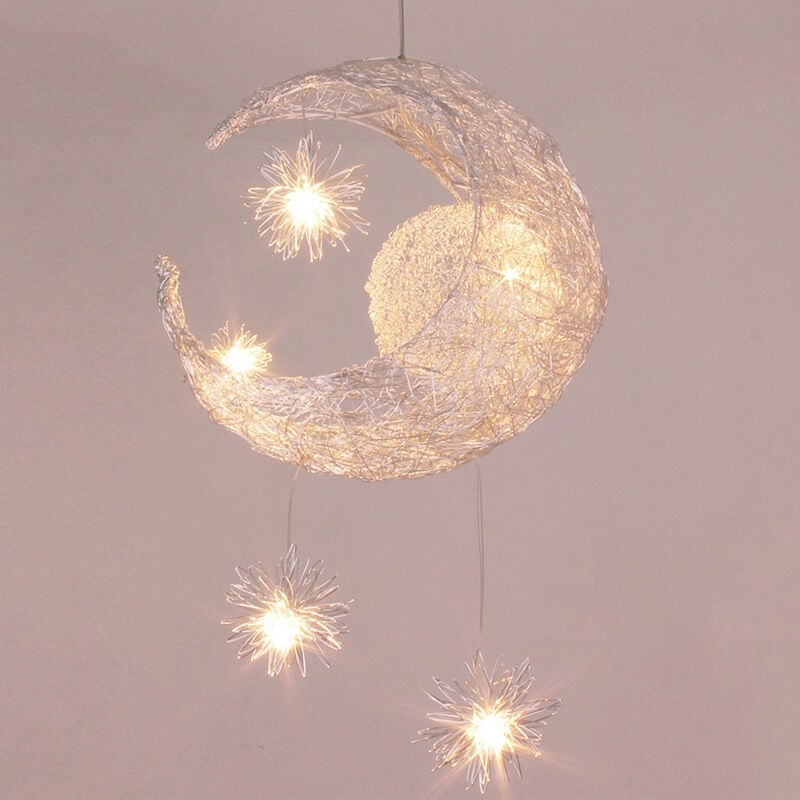 Lustre Suspension Industrielle Lune étoiles led Plafonnier Luminaire Aluminium avec 5 Ampoules pour Enfants Chambre (Lumière chaude)