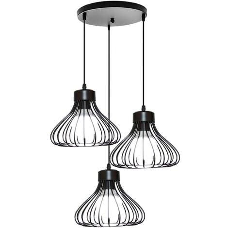 Lustre Suspension Industrielle Rétro 23cm Plafonnier Luminaire en Fer Cage Abat-jour Noir
