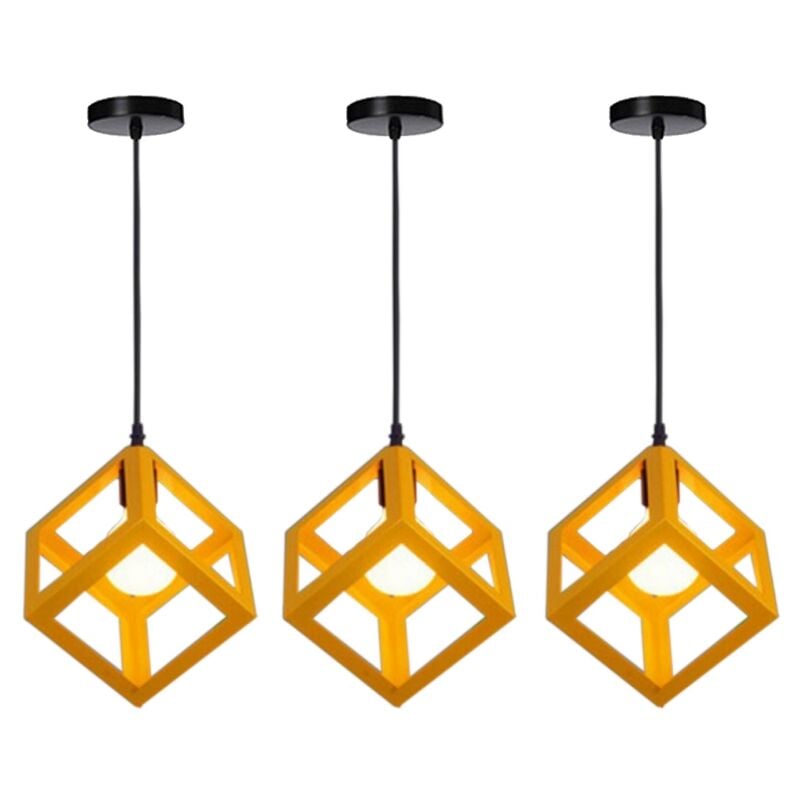 Lustre Suspension Moderne Luminaire Plafonnier en Métal Lampe de Plafon Géométrique pour Chambre Salon Couloir Jaune - 3Pcs