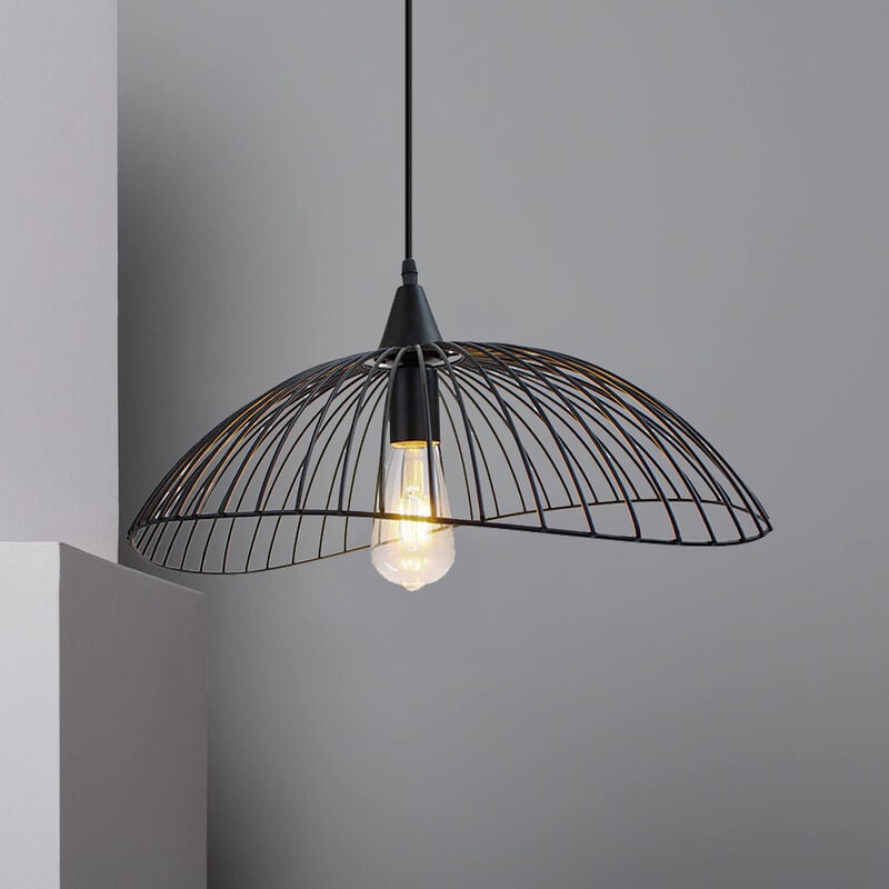 Lustre Suspension Industrielle Rétro Plafonnier Luminaire Salle à Manger Chambre Salon 50cm Noir