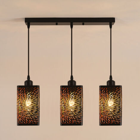 Lustre Suspension Industrielle Vintage 3 Lampes E27 Plafonnier Luminaire Ø200mm éclairage Plafond Pour Salon Cuisine Chambre