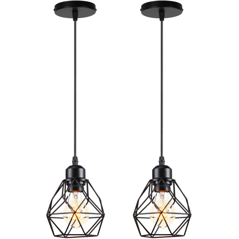 Lustre Suspension Industrielle Vintage Design Rétro Luminaire Led E27 pour Salon Chambre Cuisine Salle à manger - 2pcs Noir
