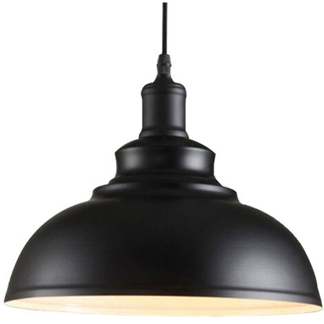 Lustre Suspension Industrielle Vintage E27 290mm Lampe Plafonniers Retro Abat-jour pour Cuisine Salle à manger Salon Chambre Restaurant Noir blanc