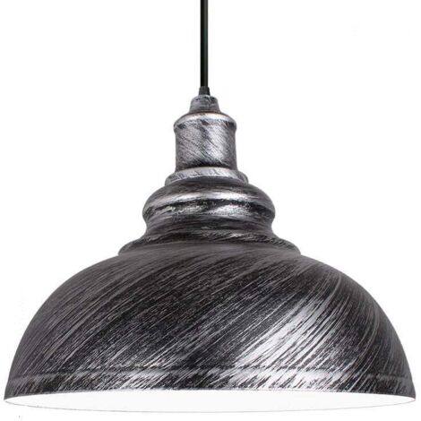 Lustre Suspension Industrielle Vintage E27 Ø29cm Lampe Plafonniers Retro Abat-jour pour Cuisine Salle à manger Salon Chambre Restaurant Gris argenté
