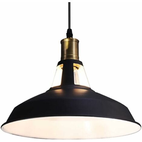 Lustre Suspension Industrielle Vintage E27 LED Lampe Plafonniers Retro Abat-jour pour Cuisine Salle à manger Salon Chambre Restaurant, Noir avec blanc