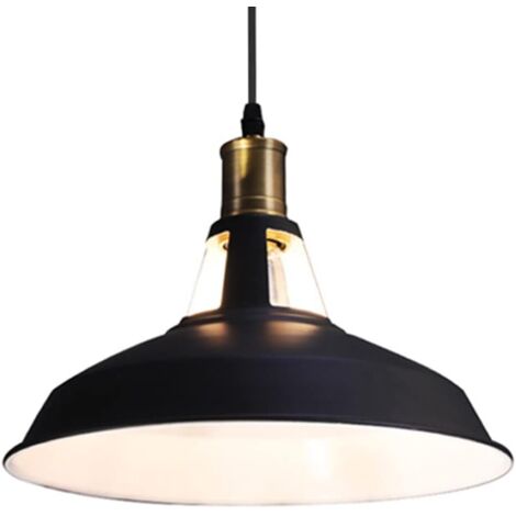 STOEX Lustre Suspension Industrielle Vintage E27 LED Lampe Plafonniers Retro Abat-jour pour Cuisine Salle à manger Salon Chambre Restaurant, Noir avec blanc