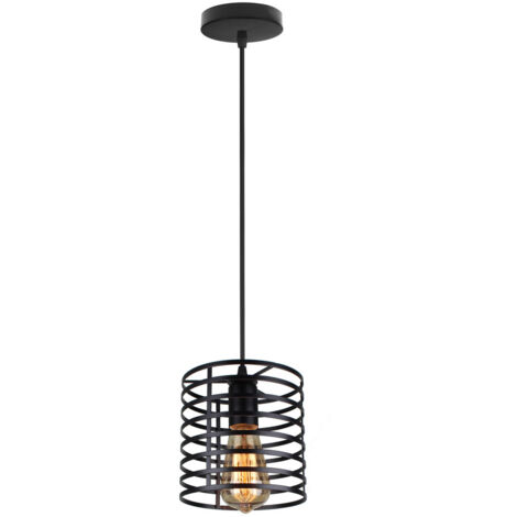 Lustre Suspension Industrielle Vintage E27 Lustre Plafonnier Cage Métal pour Restaurant Salon Chambre Noir Ø16CM - 1Pcs