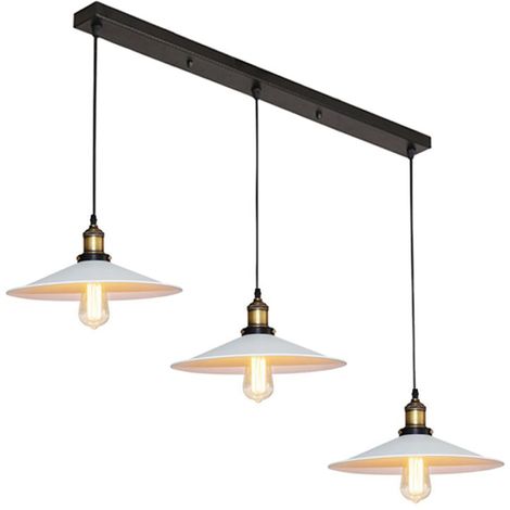Lustre Suspension industrielle vintage en métal fer rétro abat-jour luminaire 22cm lampe plafonnier corde ajustable , E27 Blanc