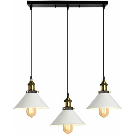 Lustre Suspension industrielle vintage en métal fer rétro abat-jour luminaire 22cm lampe plafonnier corde ajustable ,E27 Blanc et noir