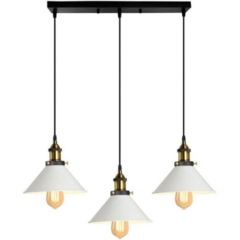 Lustre Suspension industrielle vintage en métal fer rétro abat-jour luminaire 22cm lampe plafonnier corde ajustable ,E27 Blanc et noir